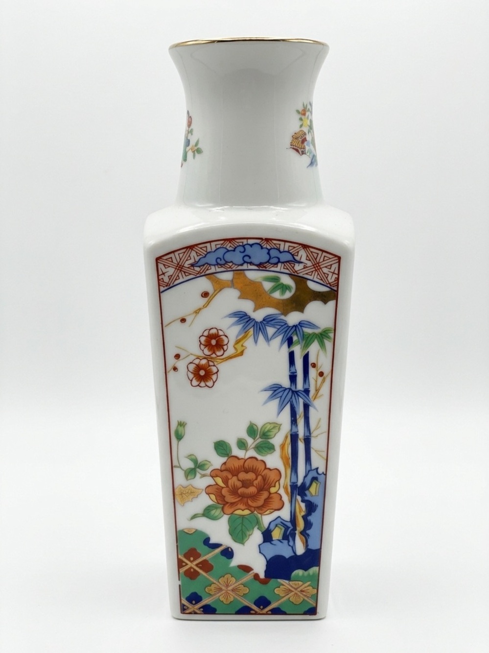 Vintage Miyako Imari Ware Handcrafted Porcelain Square Vase Excellent Condition